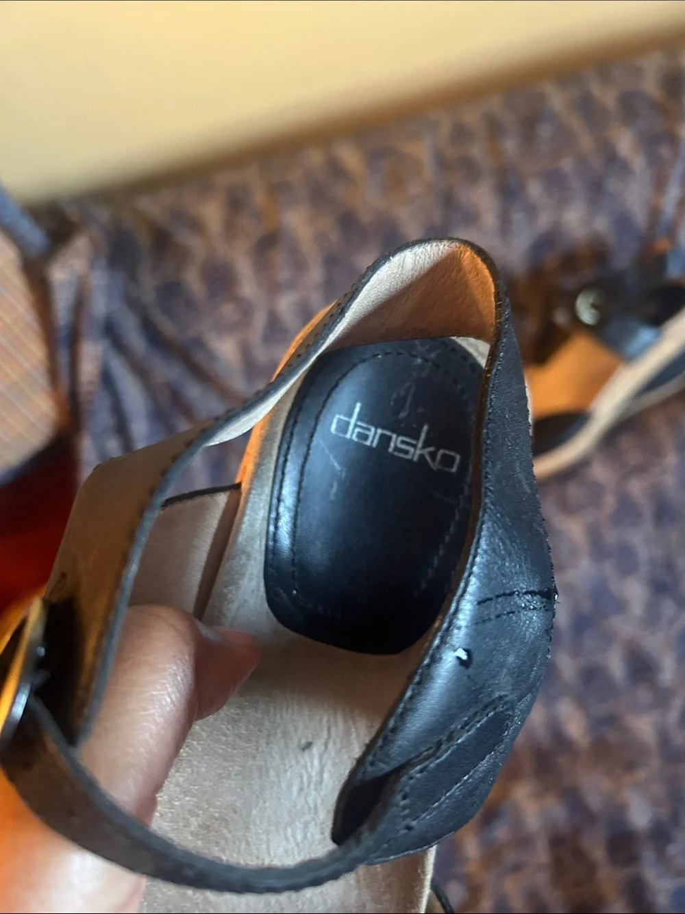 Dansko Charlotte Black Leather Cork Wedge Sandals